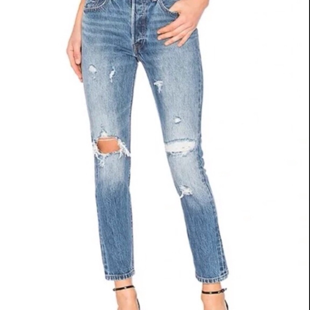 Levi’s Women’s 501 S Skinny Selvedge White Oak Cone Denim Distressed Jeans 27x28